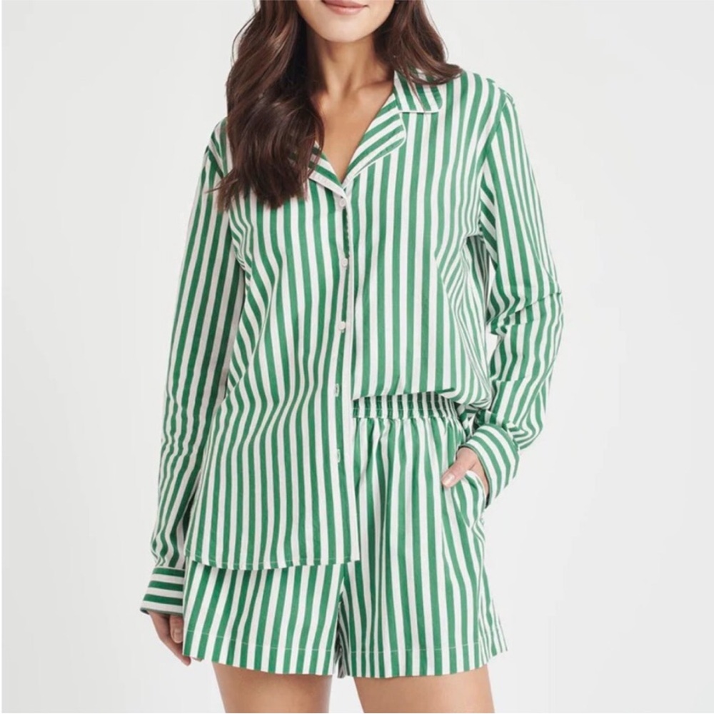 NWOT Splendid x cellajane green/white striped shirt, size M
